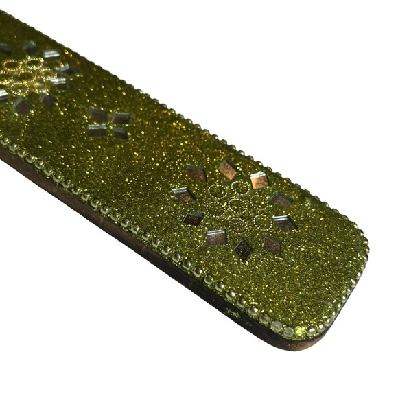 Retro Y2K Green Glitter Mirror Flower Mandala Incense Holder, ~10" - Picture 3 of 5